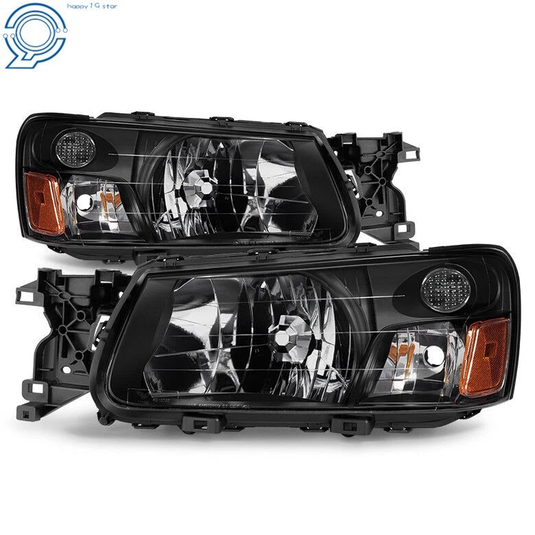 Set of 2 Halogen Headlights for Subaru Forester (2003-2004) Black Housing
