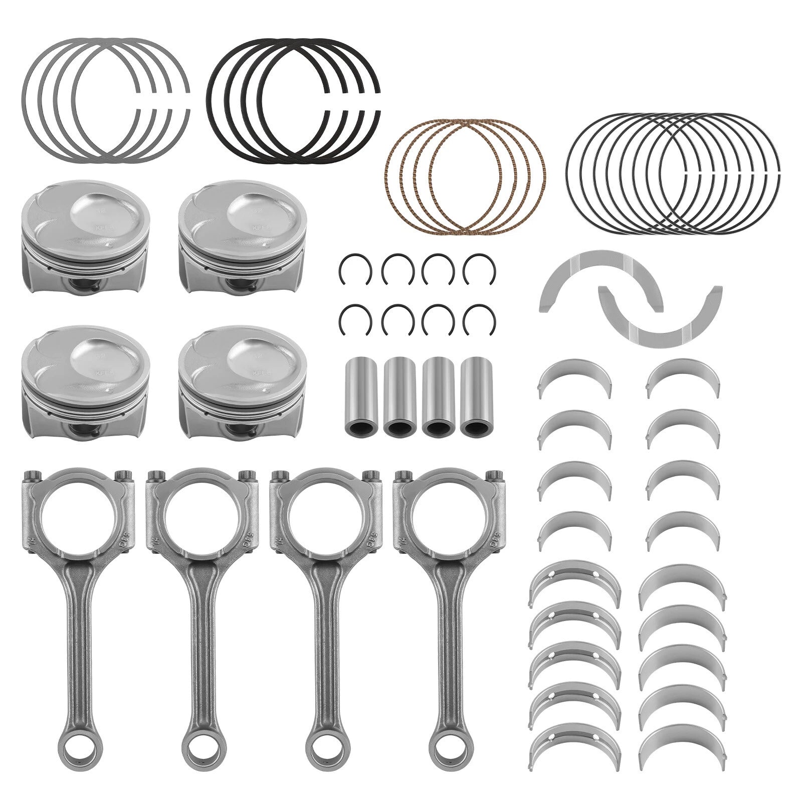 Set of 4 Piston & Rings Connecting Rod Kit for Hyundai Tucson, Kia 2.0L (2014–2018)