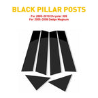 Set of 6 Black Gloss Pillar Posts for Chrysler Dodge Magnum (2005–2010)