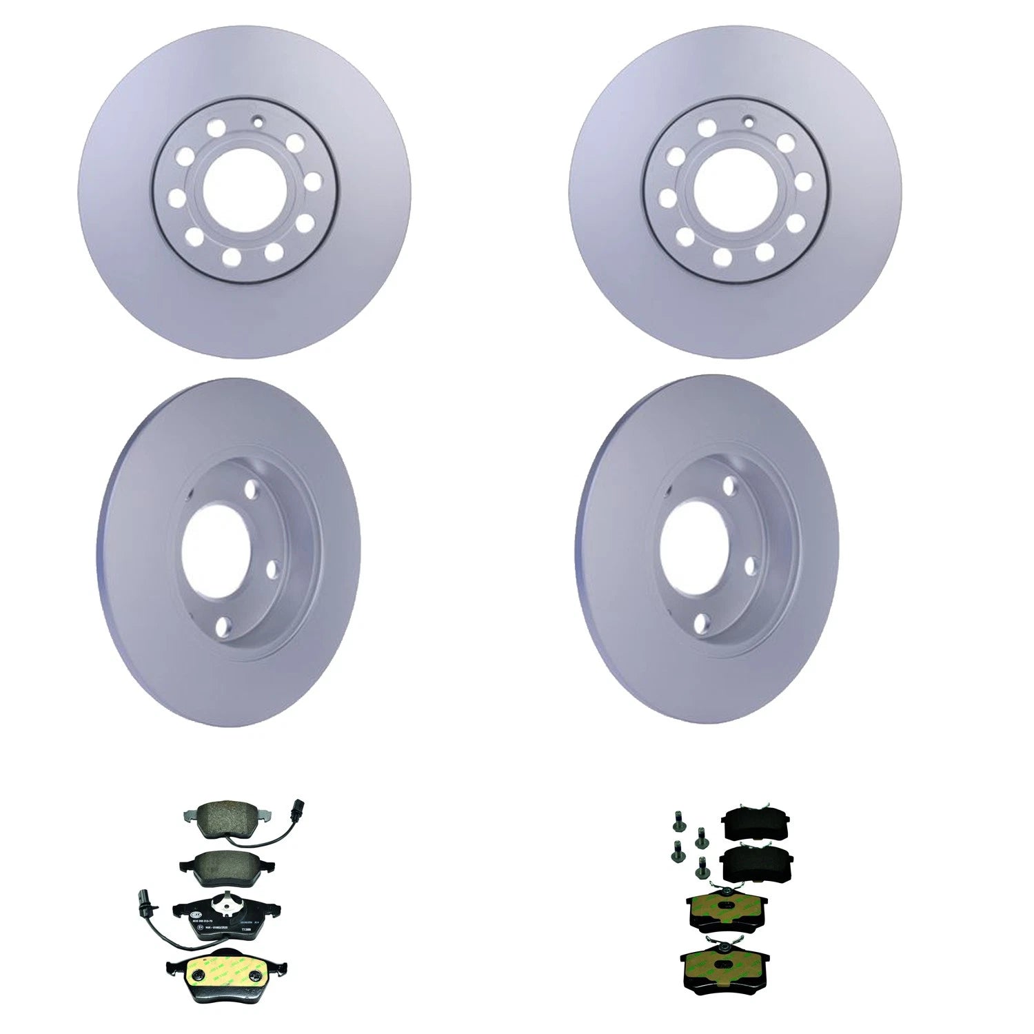 Set of 4 Hella Front Rear Rotors Low-Met Disc Brake Pad Kit for Audi A4 (2001–2002)