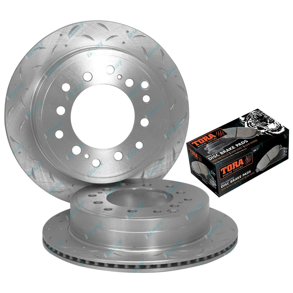 Rear Drilled Slotted Brake Rotors & Pads for Land Cruiser HZJ73/75, FZJ75