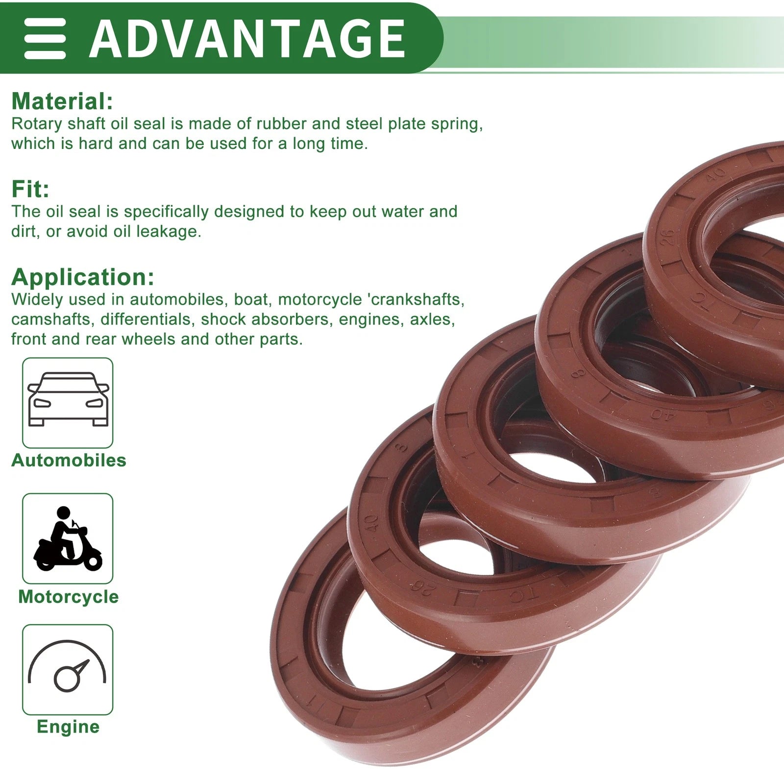 Set of 5 Oil Seal Rotary Shaft Seal FKM Rubber 26x40x8mm