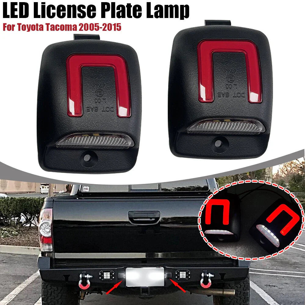 White+Red LED Rear Bumper License Plate Lamps for Toyota Tacoma (2005–2015)