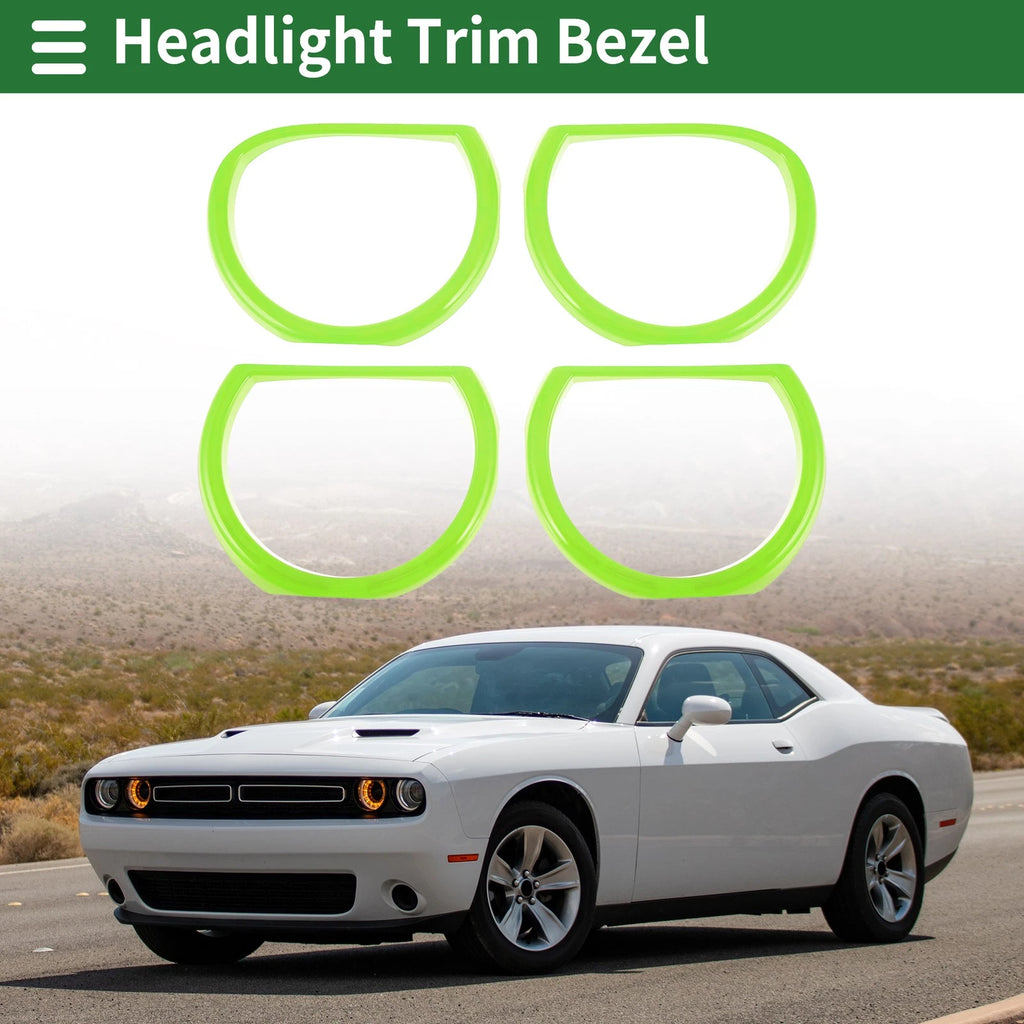 Set of 4 Headlight Trim Bezels for Dodge Challenger (2015–2024) ABS Light Green