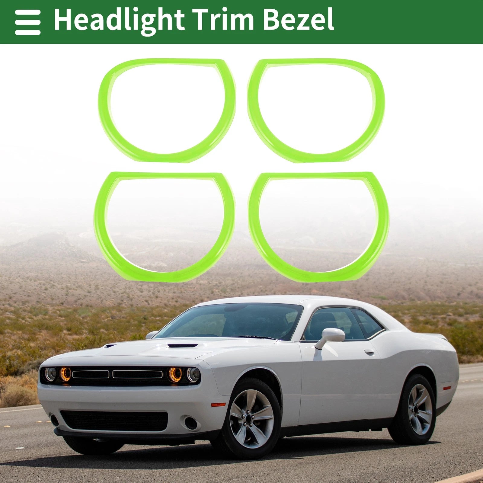Set of 4 Headlight Trim Bezels for Dodge Challenger (2015–2024) ABS Light Green