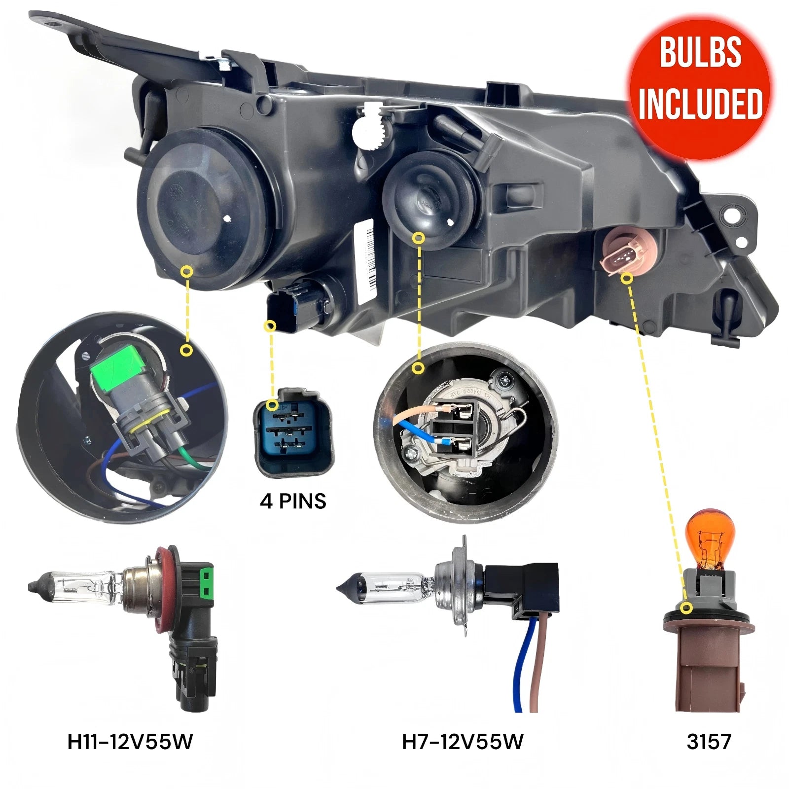 Halogen Headlight for Ford Fusion (2010–2012) Left Side Black Projector with Bulb