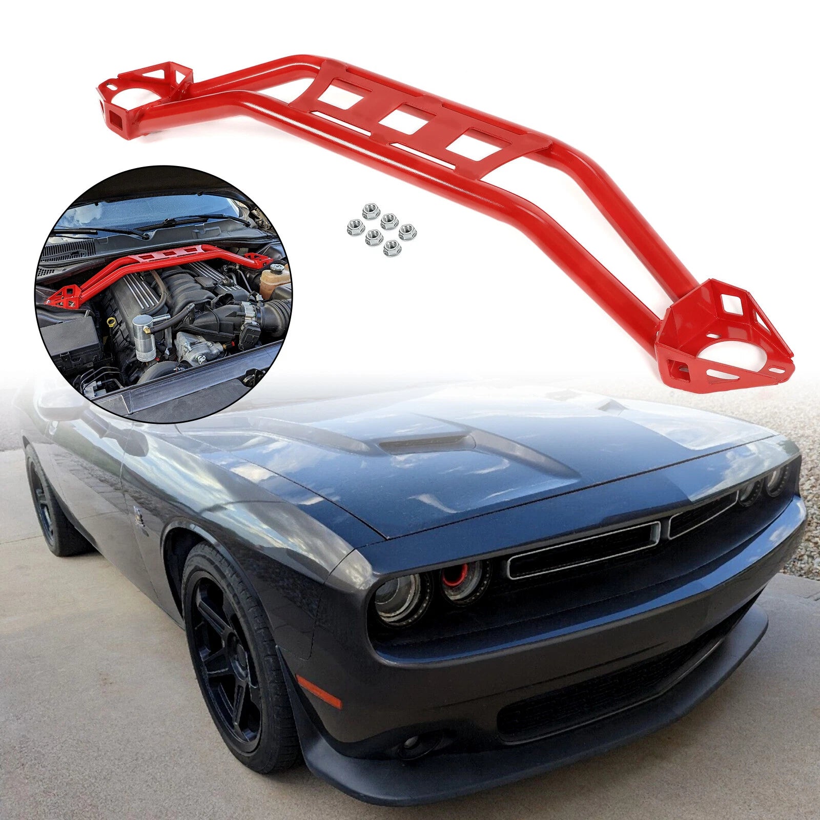 Front Strut Tower Brace Bar for Dodge Challenger (2008–2023) - Red