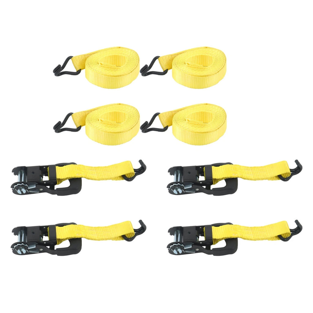 Set of 4 Ratchet Tie Down Straps with J-hook 11000lbs Load Capacity