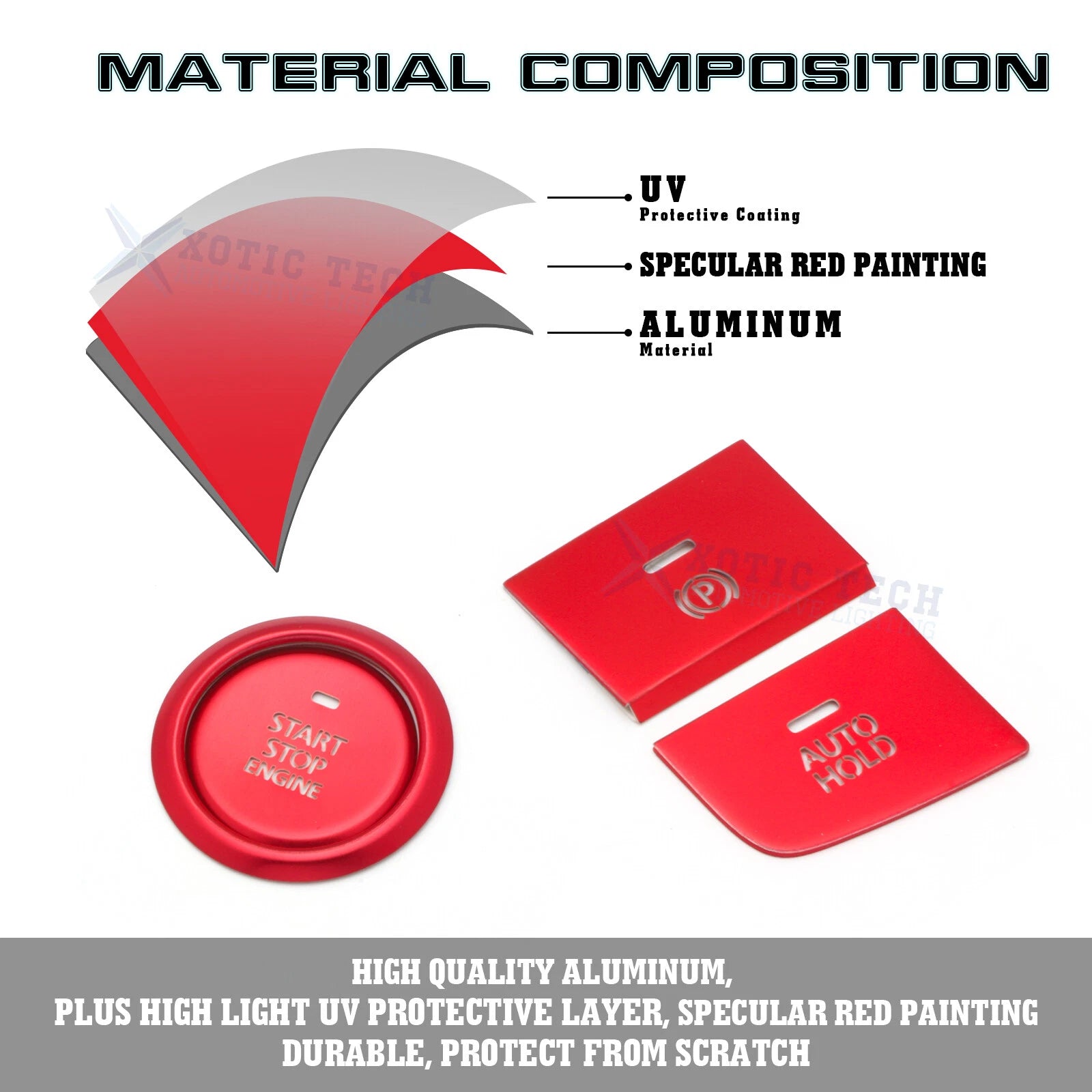 Red P Gear Brake Hold Engine Start Push Button Combo Cover for Mazda 3 (2020)