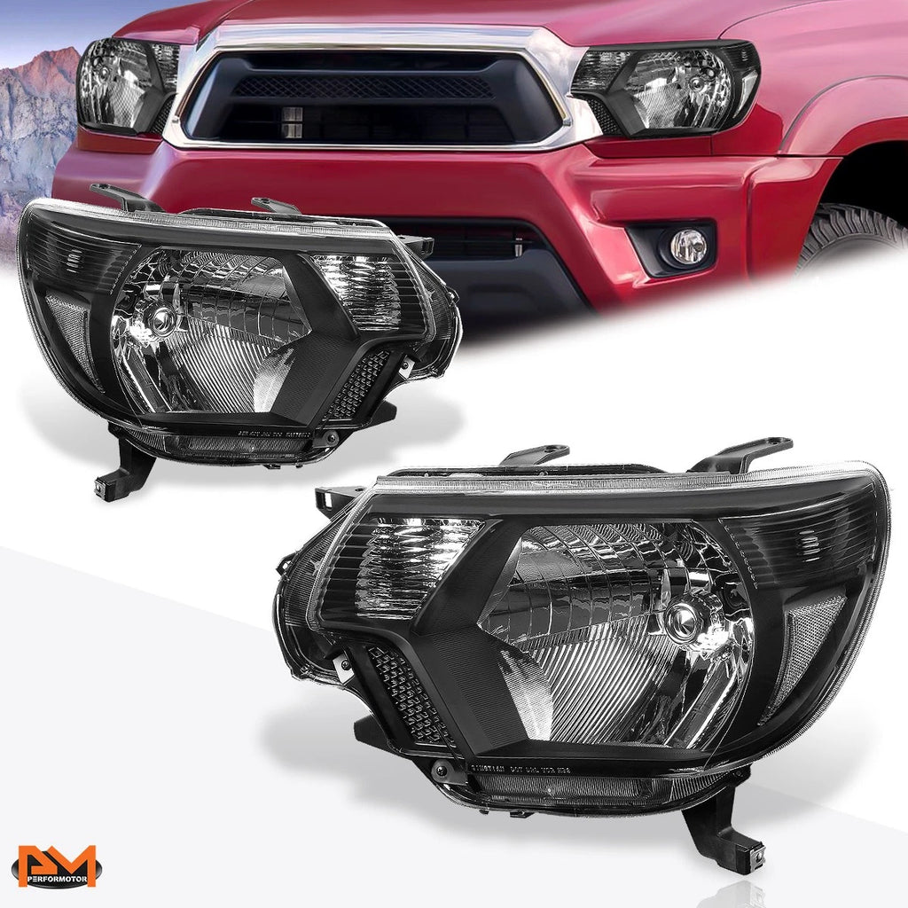 Set of 2 Black Housing Clear Corner Headlights for Tacoma (2012–2015)