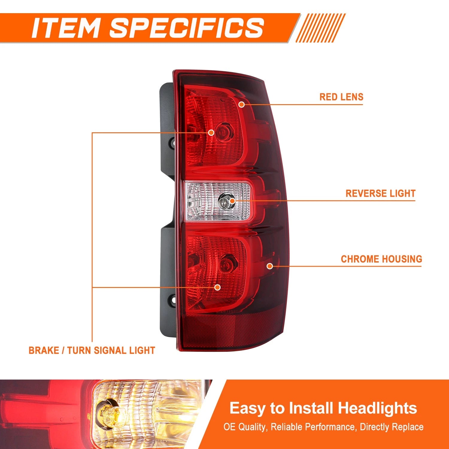 Right Side Red Lens Tail Light for Chevy Suburban Tahoe (2007–2014)