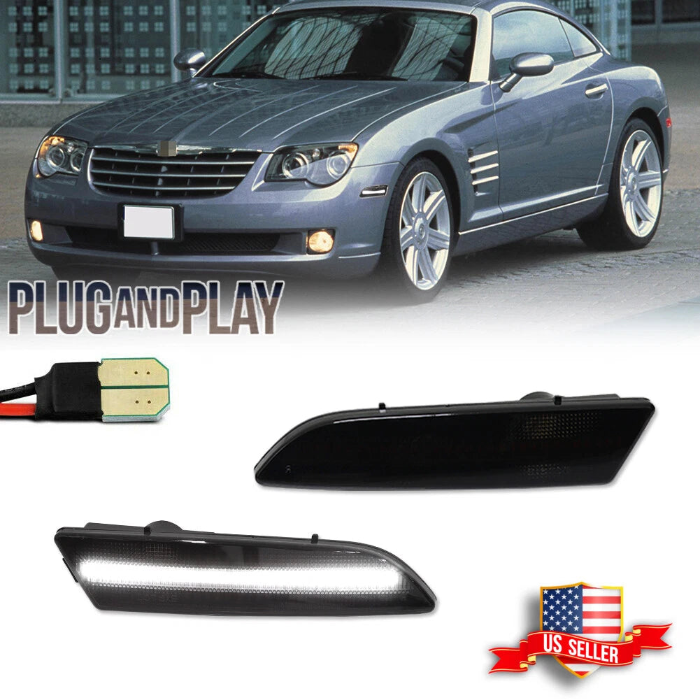 Full White LED Smoked Front Side Marker Lights for Chrysler Crossfire (2004–2008)