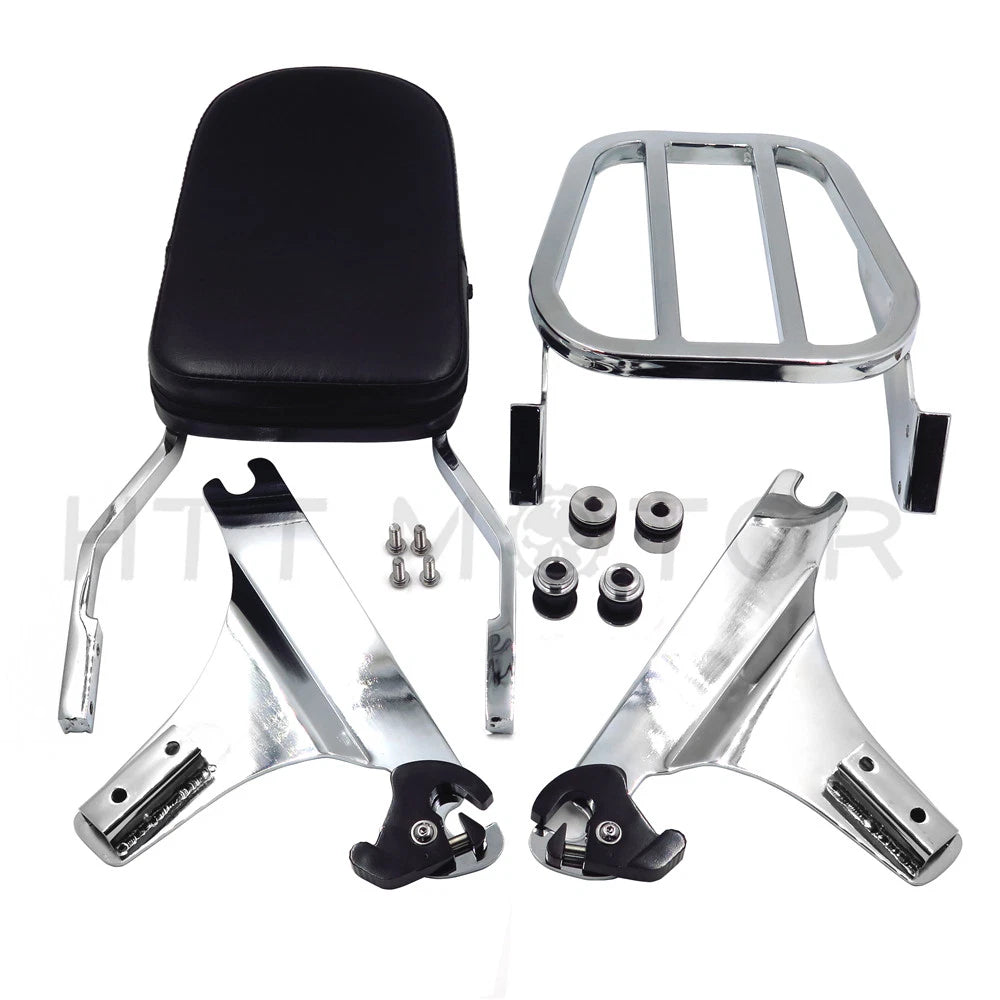Chrome Skull Detachable Sissy Bar Backrest & Luggage Rack for Harley Softail