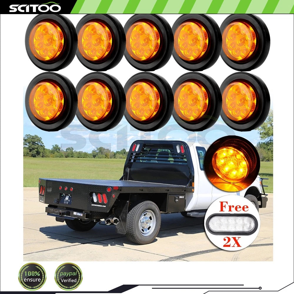 9LED Round Amber Side Marker Lights for Freightliner (Universal)