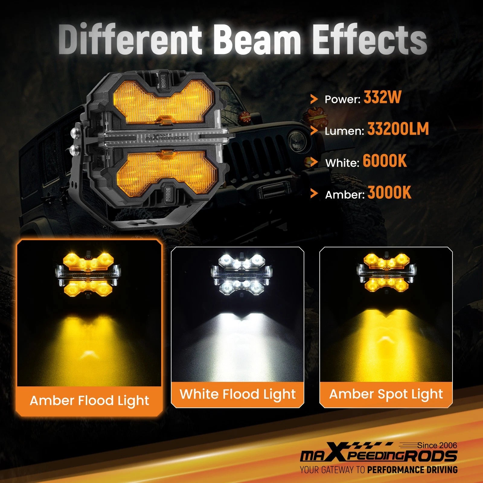 LED Driving Light Pods 7" Spot Beam RGB for Off Road Vehicles (IP68)