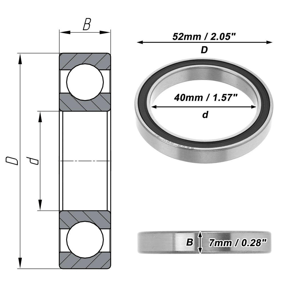 6808DD Deep Groove Ball Bearing for Scooter Skateboard Wheel (40x52x7mm)