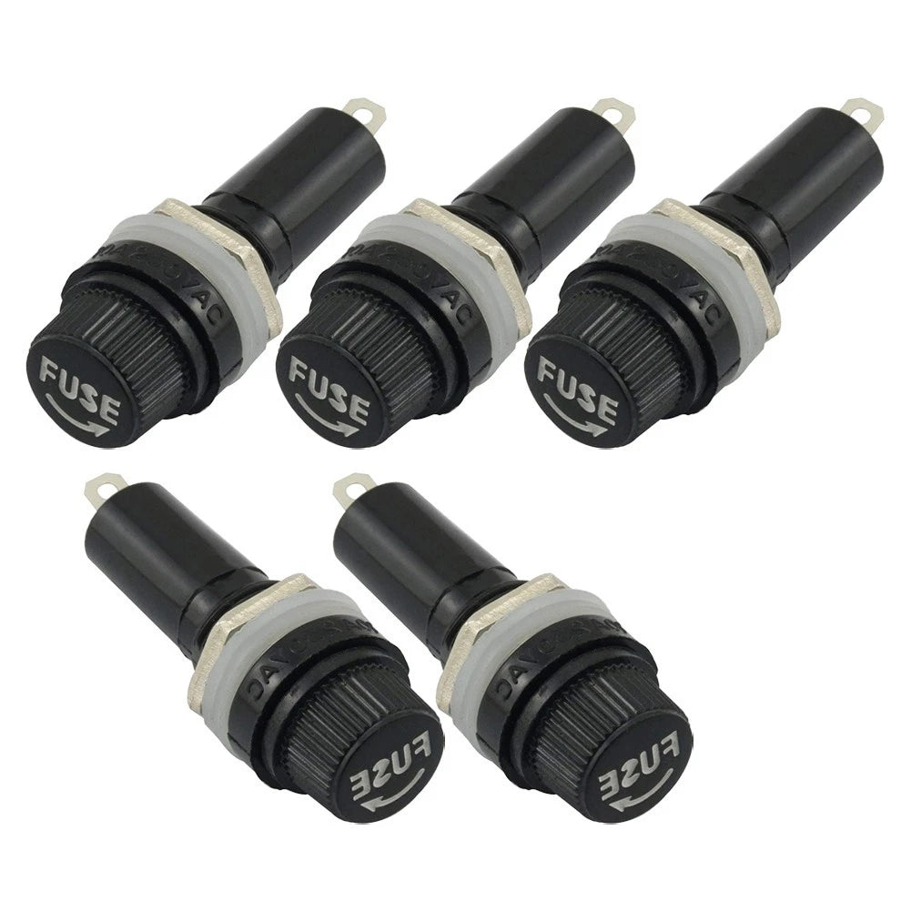 Pack of 5 Black Fuse Holders for Glass Fuses 10A 250V