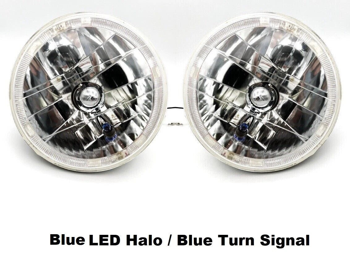 Headlight Bulbs H4 Pair with Blue LED Halo and Blue Turn Signal for Pair (2005–2015)