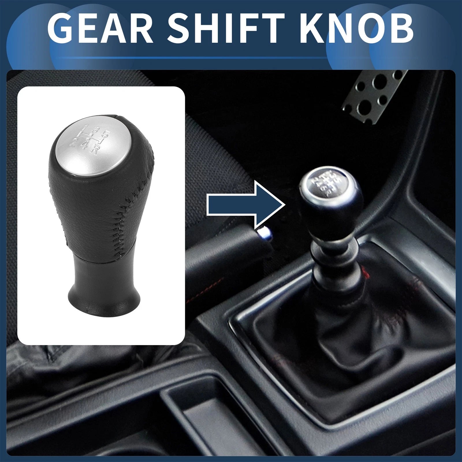 5 Speed Gear Shift Knob for Honda Accord (2003–2008) Black Silver Tone