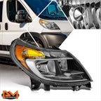 Right Side Chrome/Amber Headlight Lamp for Ram Promaster 1500 2500 3500 (2014–2022)