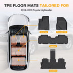 Set of 3 Row Floor Mats for Toyota Highlander (2014–2019) TPE Rubber All Weather
