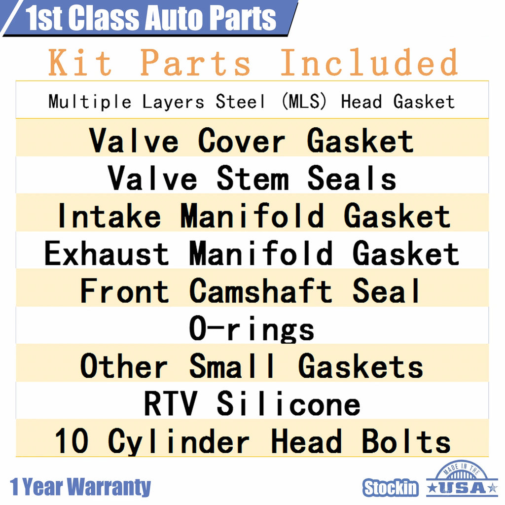 MLS Engine Cylinder Head Gasket Set with 10 Bolts for Chrysler PT Cruiser (2001–2010)