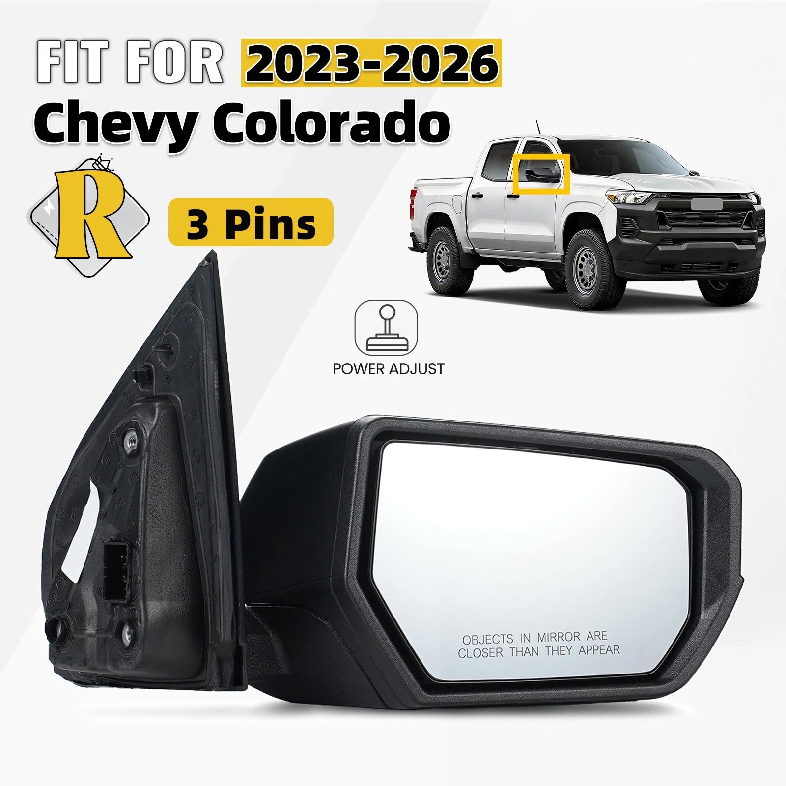 Right Side Mirror for Chevrolet Colorado (2023–2026) Power Adjust 3 Pins