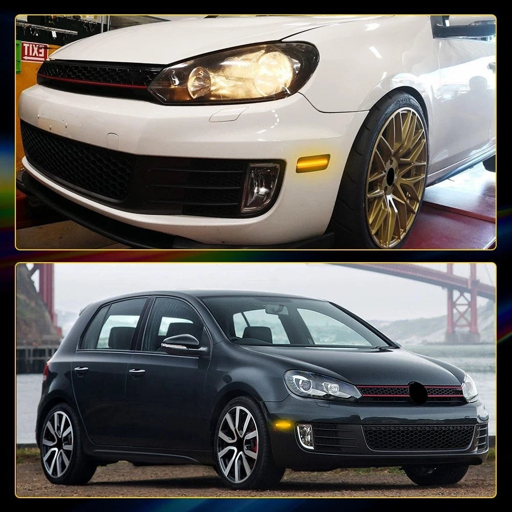 2X Amber Front LED Bumper Side Marker Lights for Volkswagen MK6 GTI (2010–2014)