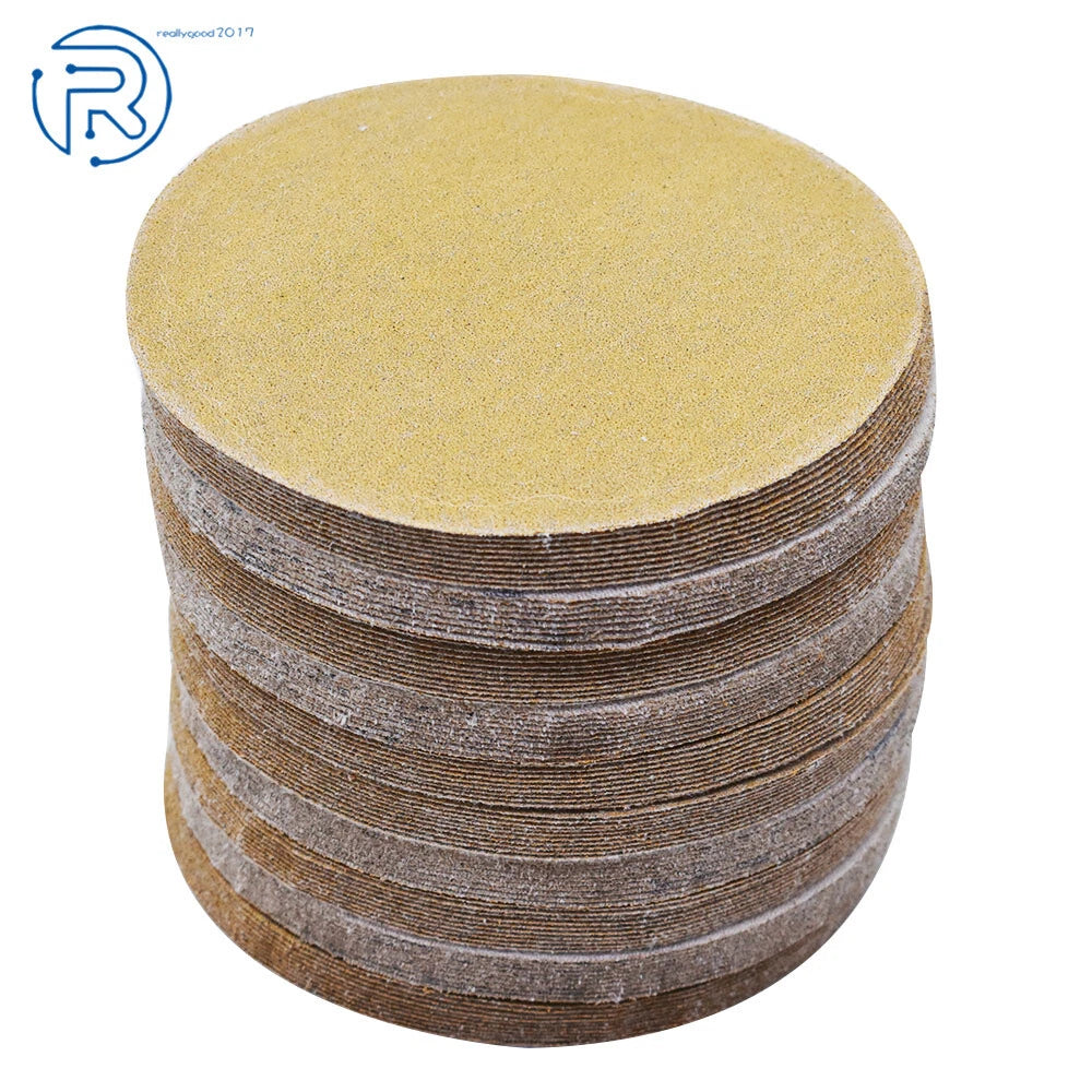 100 Pack 5" 120 Grit Hook Loop Sanding Discs No-Hole Pads
