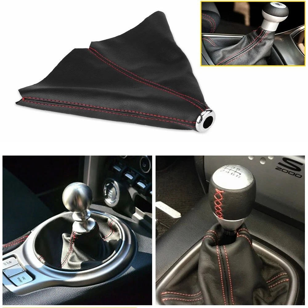 Gear Shift Knob Boot Cover for EXV (2010–2015) Black PVC Leather Red Stitch
