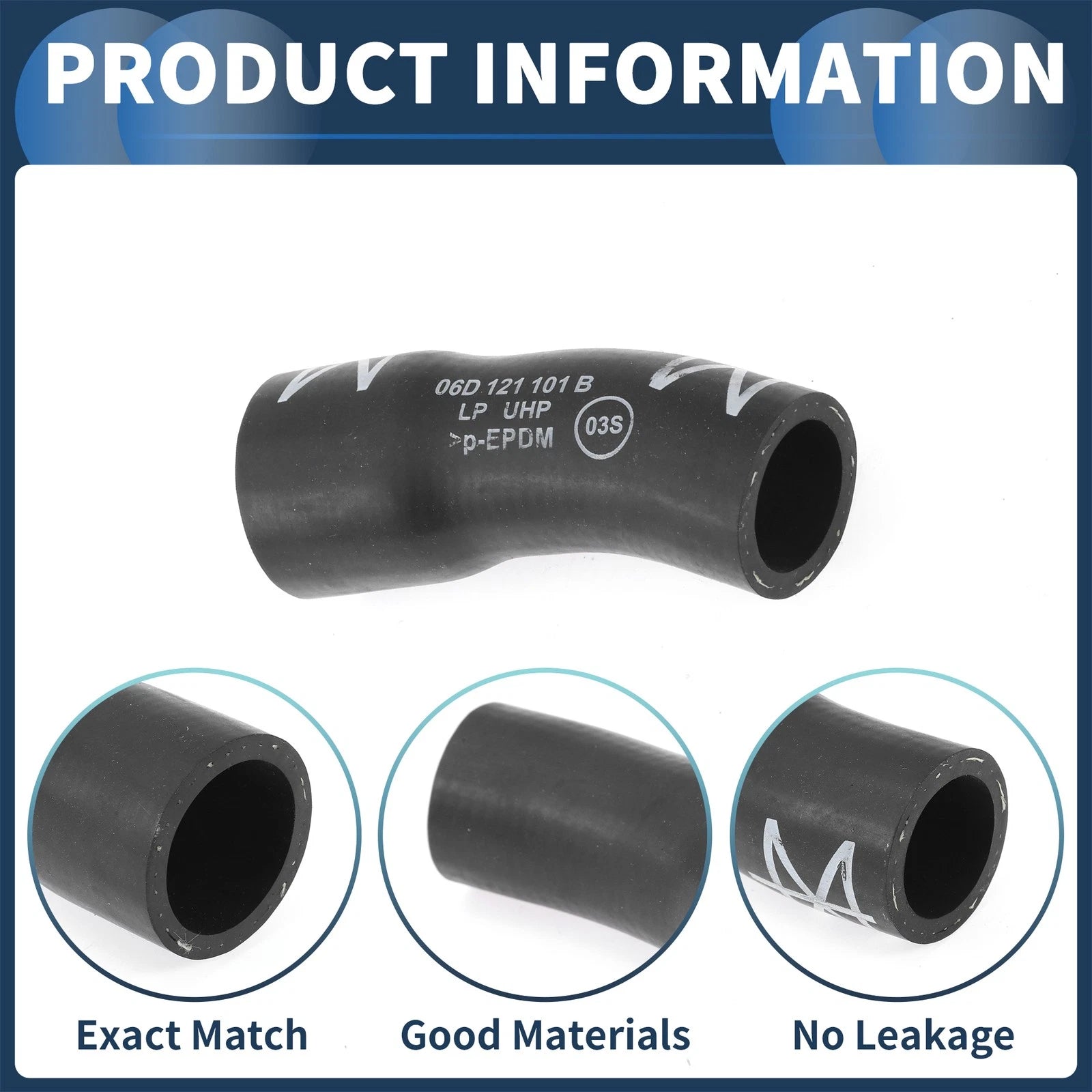 Radiator Hose for Audi A4 2.0L (2007–2008) No. 06D121101B Black