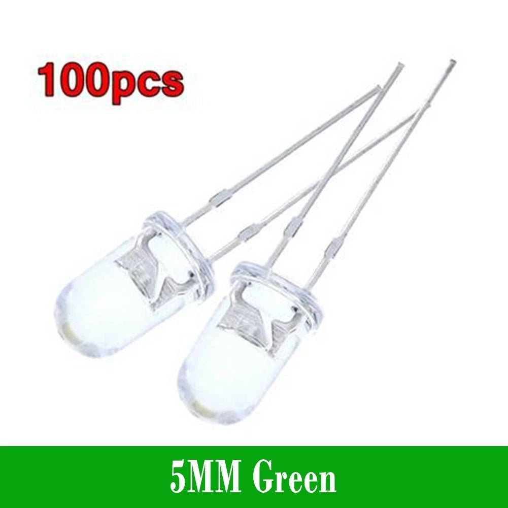 100PCS LED 5mm Bulbs Red/Blue/Green/White/Yellow for Automotive Lighting