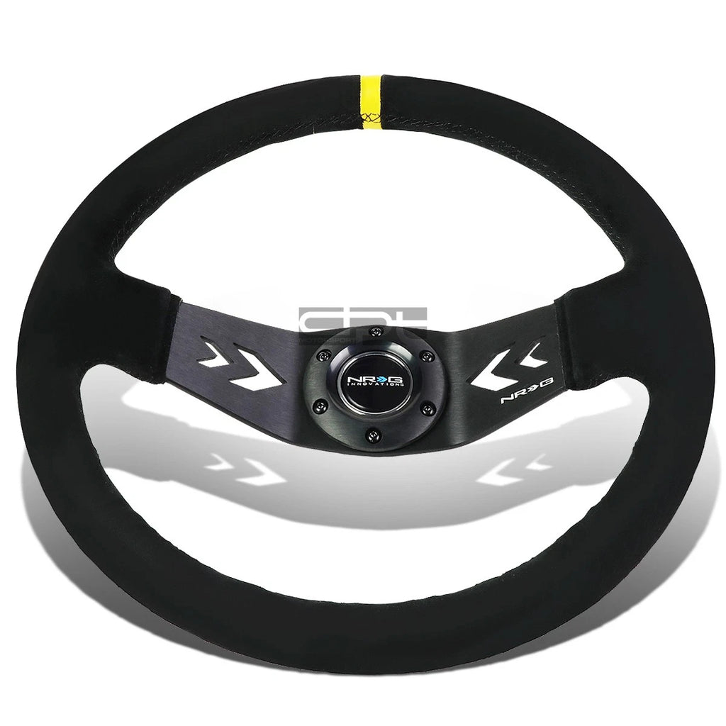 NRG 350mm Racing Steering Wheel for Universal Fit (2-Spoke, Yellow Suede)