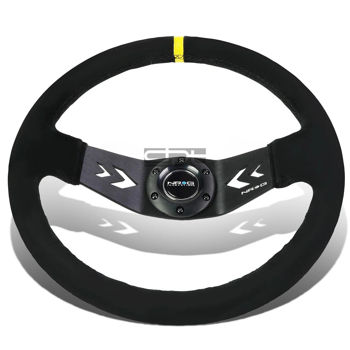 NRG 350mm Racing Steering Wheel for Universal Fit (2-Spoke, Yellow Suede)