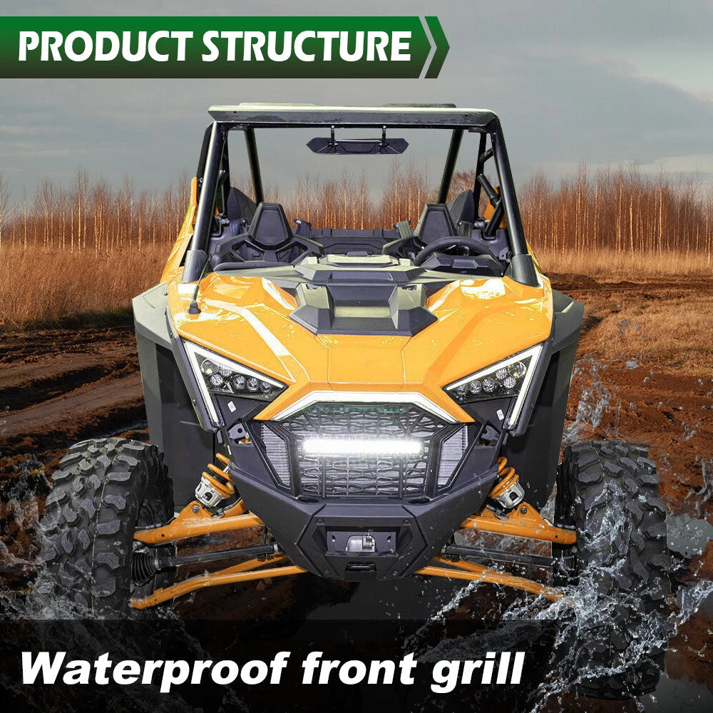 Front Bumper Mesh Grille for Polaris RZR PRO XP (2020–2024) with LED Light