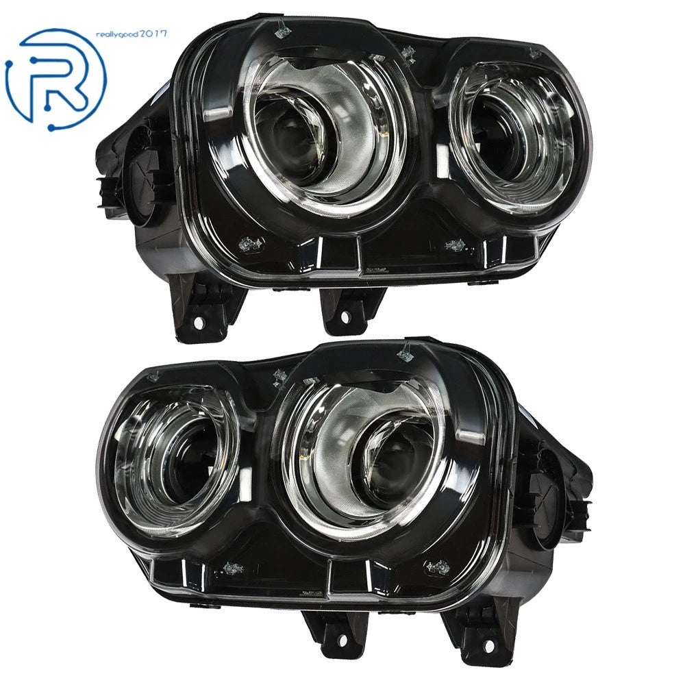 Set of 2 Black Halogen Headlights for Dodge Challenger (2015-2018)