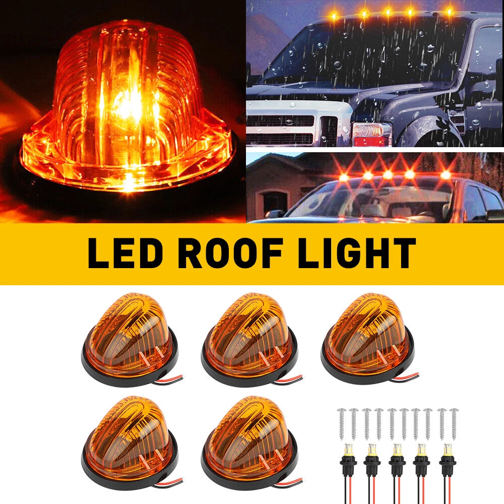 5X Amber Lens LED Cab Roof Marker Lights for Chevy C10/C20/C30 (1973–1987)