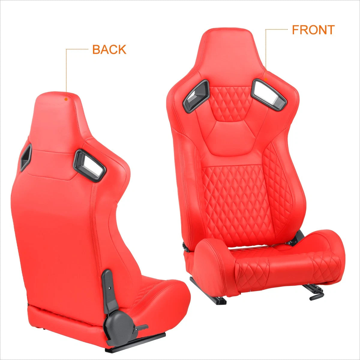 2Pcs Reclinable Racing Seats for Universal Fit (Quilted Red Vinyl)