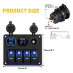 4 Gang Rocker Switch Panel with LED for RV Car Boat Marine