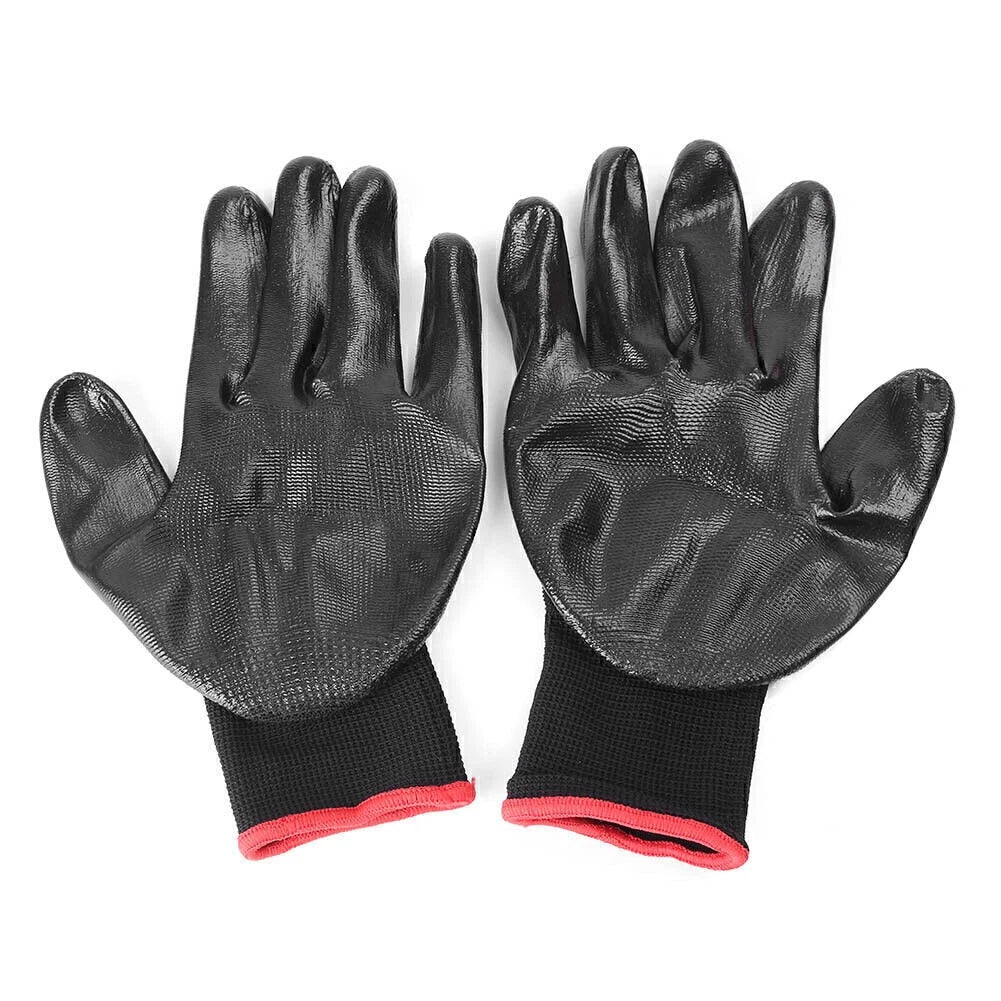 24 Pairs Nylon PU Safety Coated Work Gloves Builders Grip Black