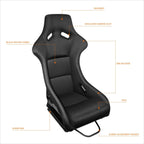 Racing Bucket Seats Set of 2 with Side Mount Brackets - Black