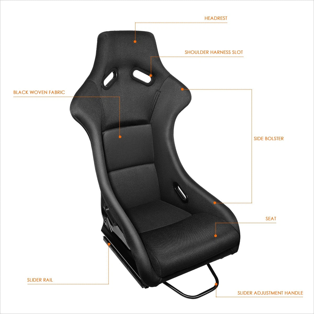 Racing Bucket Seats Set of 2 with Side Mount Brackets - Black