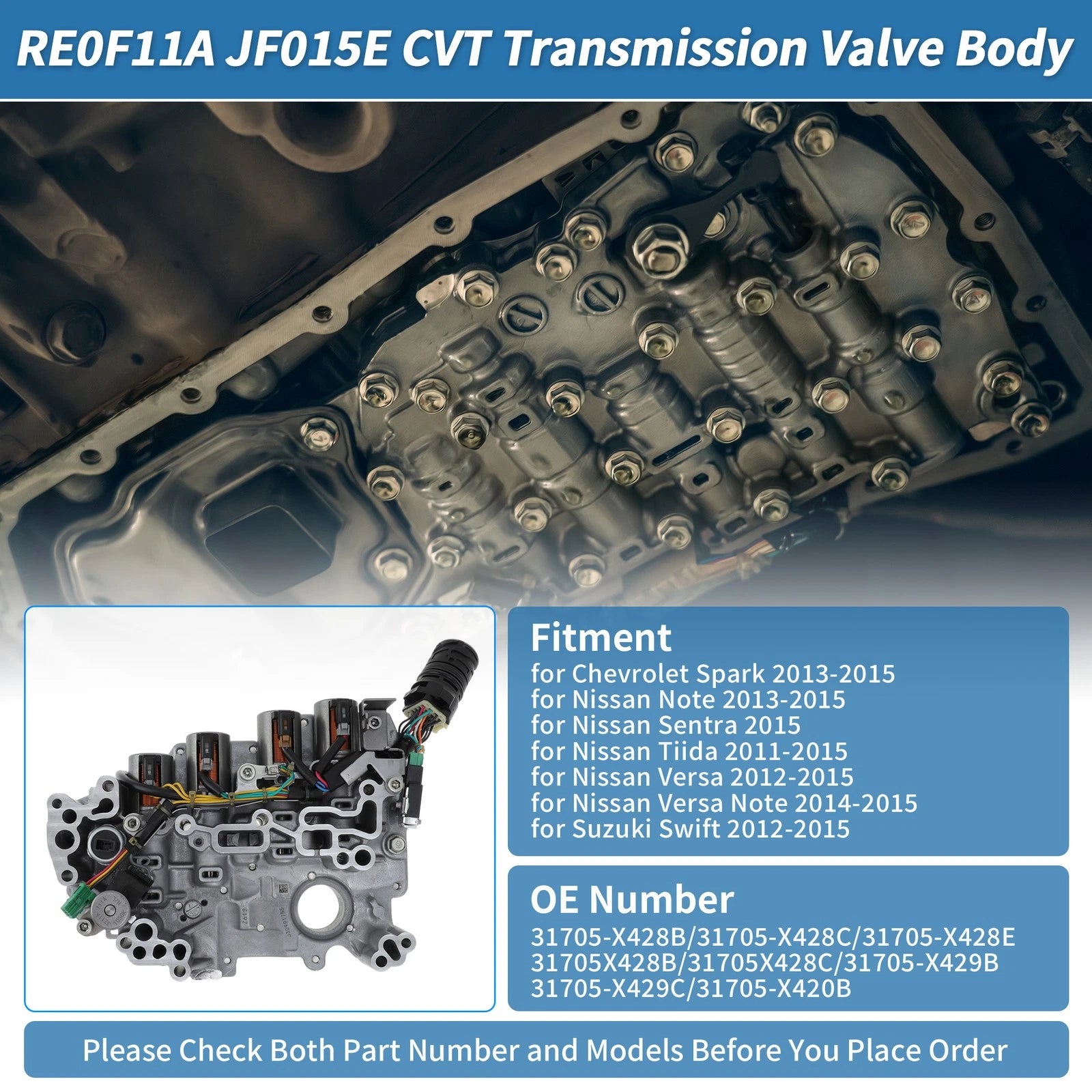 CVT Transmission Valve Body W/ Solenoid for Nissan (No.31705X428E, RE0F11A, JF015E)