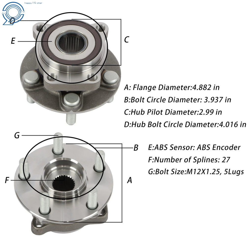 2X Front Wheel Hub & Bearing for Subaru Outback Legacy (2005-2014)
