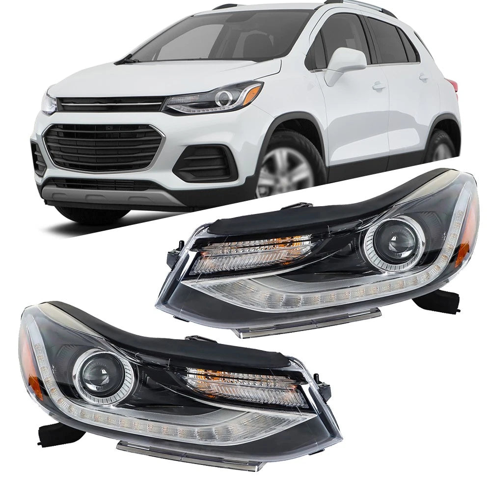 Set of 2 Headlight Assemblies for Chevy Trax (2017–2019) Halogen with LED DRL