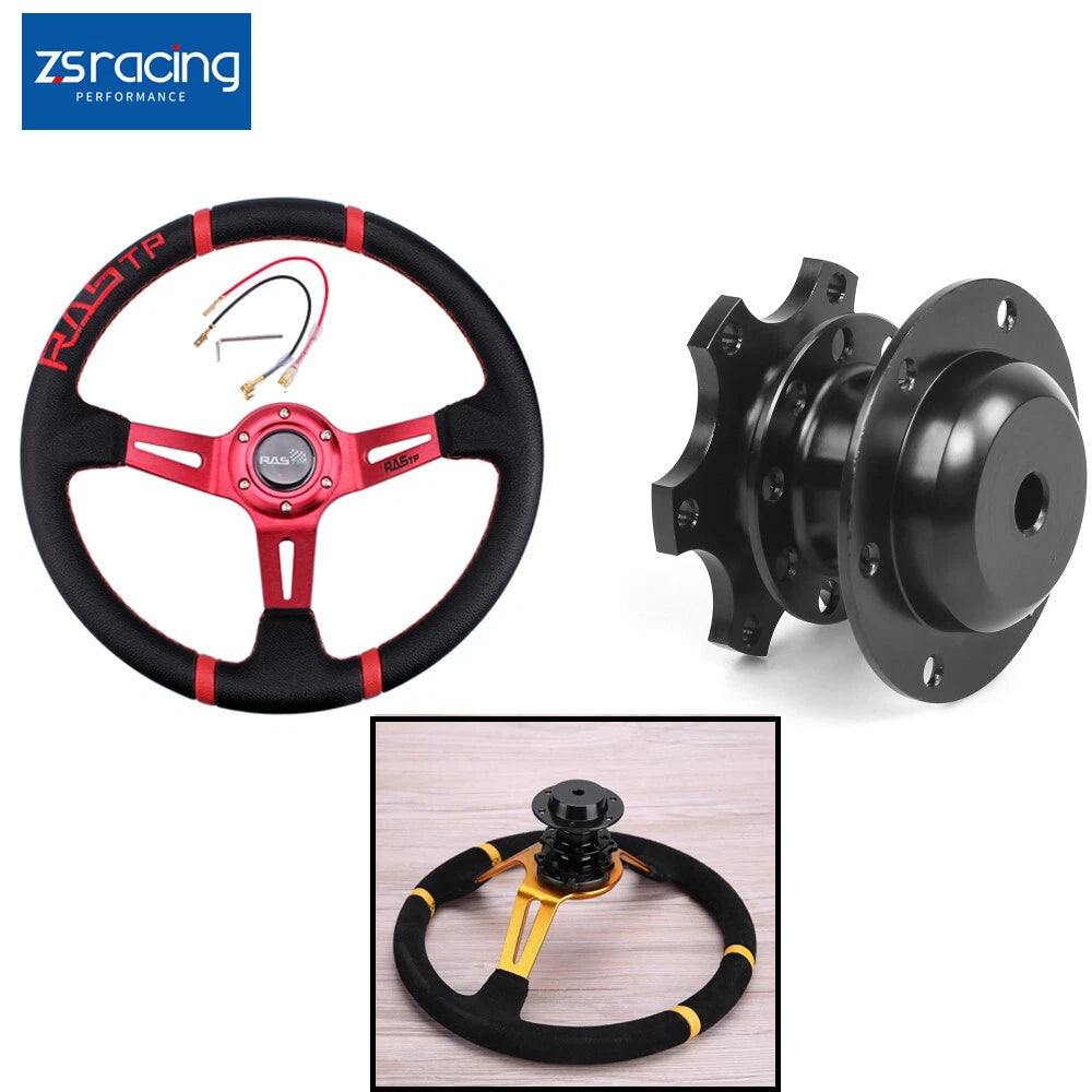 14" Deep Dish Racing Steering Wheel with Quick Release Adapter