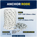 3/8" x 100' Anchor Rode Rope with 1/4" x 3' Galvanized Chain