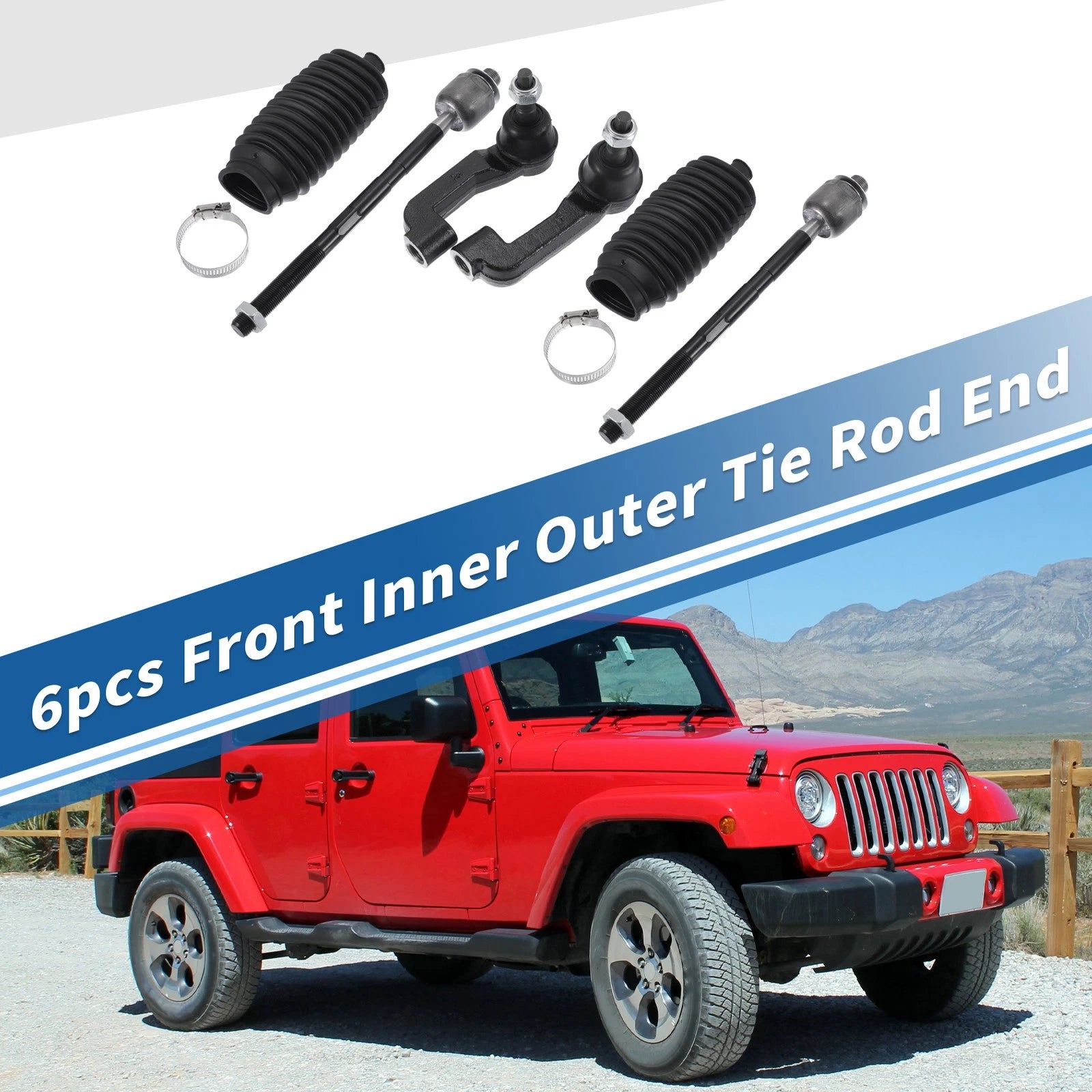 Set of 6 Front Inner Outer Tie Rod End Links for Jeep Dodge (No.EV800416)