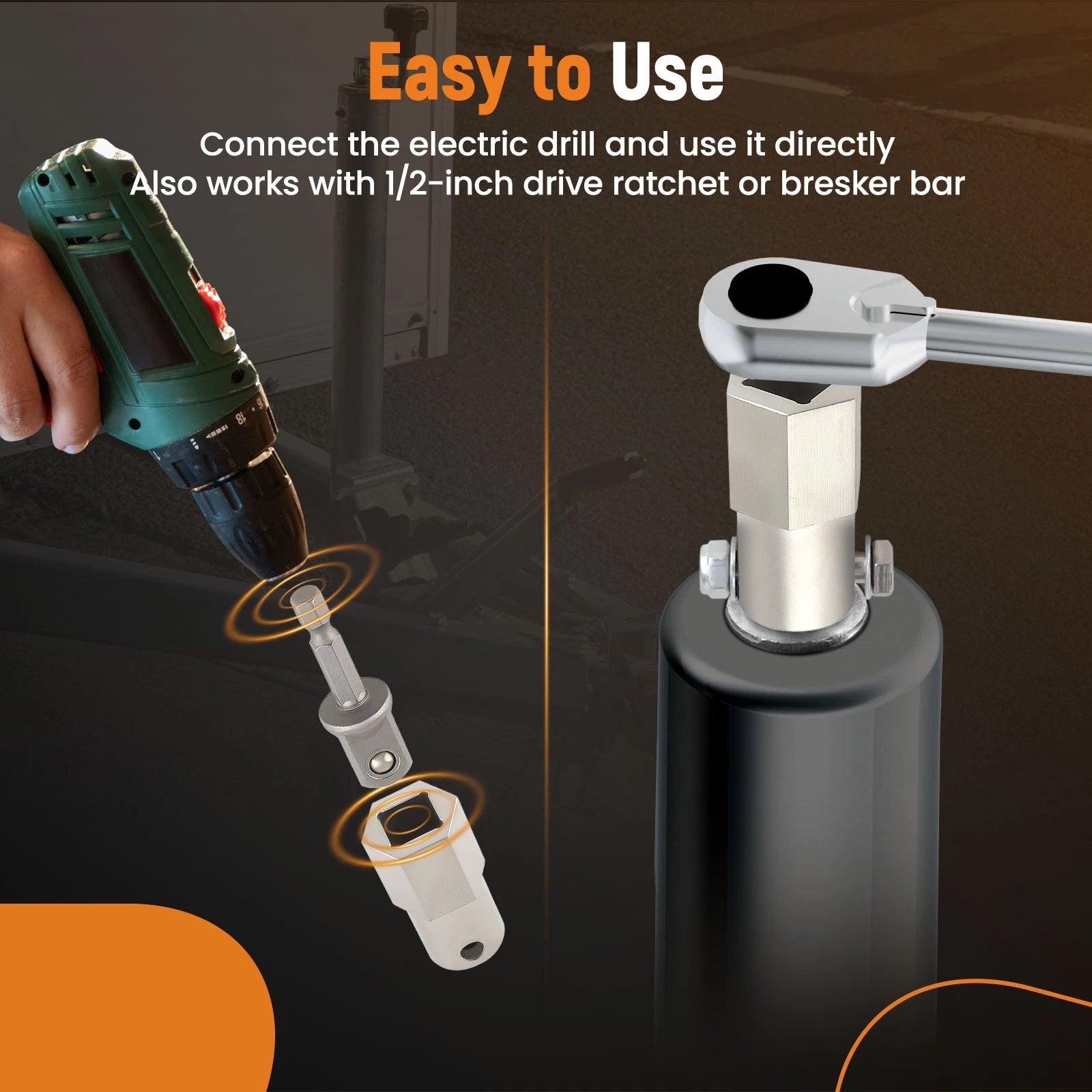 Stainless Steel Trailer Jack Crank Handle Cordless Drill Adapter Set