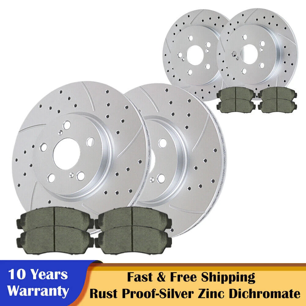Front Rear Drilled Disc Brake Rotors and Ceramic Pads for Toyota Corolla (2003–2008)